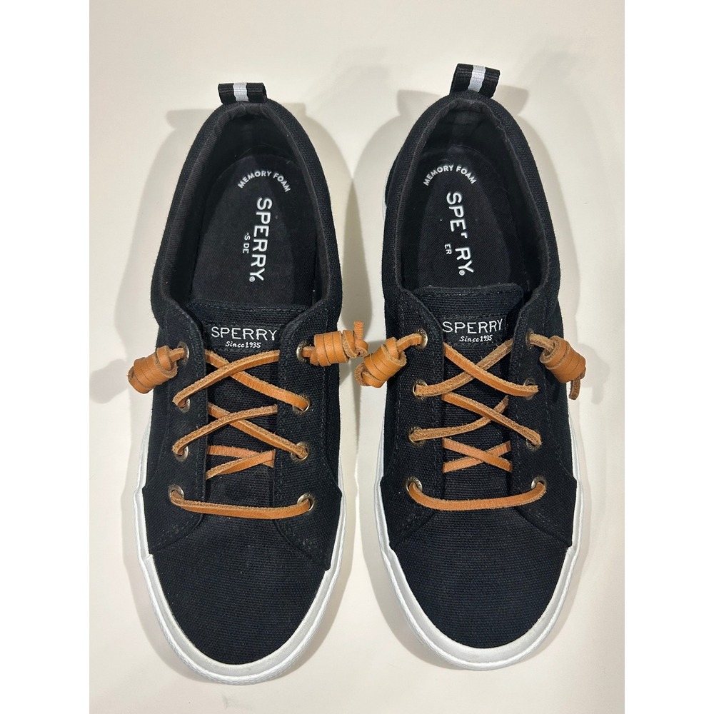 Sperry Crest Vibe Black Canvas Sneakers STS84627 Sz 7 Slip On Boat Shoe - Picture 5 of 7
